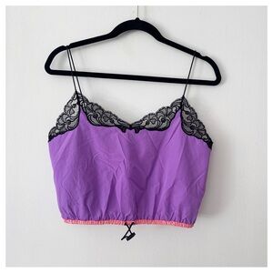 Alexander Wang Fitted Lace Trim Cami Top in sweet lilac black lace size small